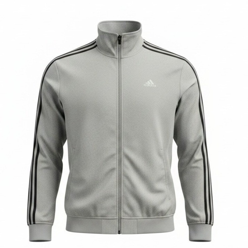 Adidas Track Jacket Mens Large Gray Full Zip 3 Stripe Athletic Sweatshirt